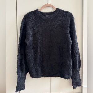 Fuzzy Black Crew Neck Sweater